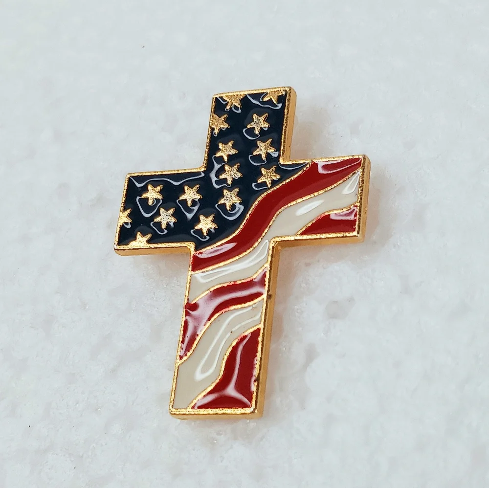 Lapel Pin American Flag Cross Vintage
